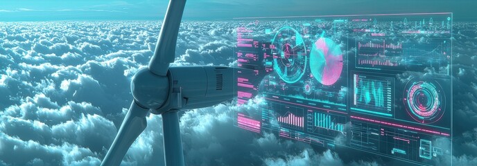 Poster - Futuristic 3D Wind Turbine and Data Visualization