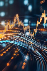 Poster - A vibrant and dynamic depiction of financial data trends, showcasing a blend of light and color. Ideal for finance and technology themes, this image captures the essence of market analytics.