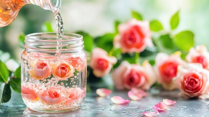 Sticker - Organic Rose Water Poured into Glass Jar