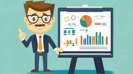 Businessman Presenting Data Visualizations in Office