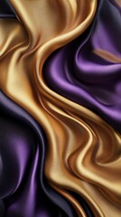 Canvas Print - Elegant gold and purple satin fabric flowing in waves, creating a beautiful contrast and a luxurious feel. The smooth texture of the fabric adds to the overall opulence of the image