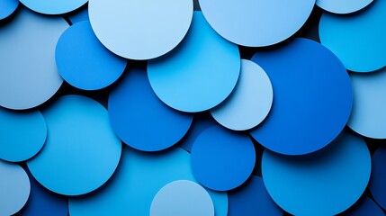 Wall Mural - Vibrant blue circles overlap on dark background, creating 3d effect. Trendy pattern for presentations or wallpaper