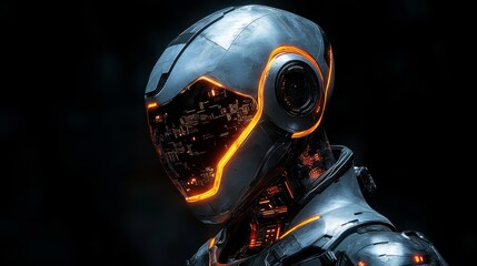 Canvas Print - Futuristic astronaut with glowing helmet against black background, hinting at advanced space exploration and technology