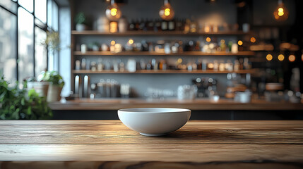 Clean dishes on the bar counter close-up. Restaurant bar with copy space and ready for work.