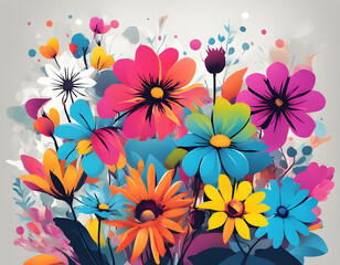 Wall Mural - colorful flower with cool isolated pop art style background