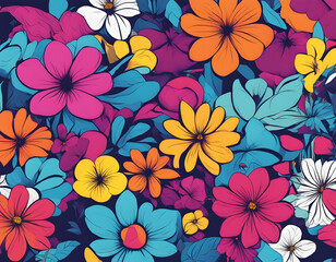 Wall Mural - colorful flower with cool isolated pop art style background