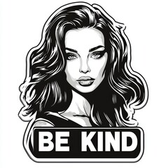 Wall Mural - Be Kind: Black and White Pop Art Portrait with Inspirational Message in Bold Letters