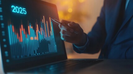 Poster - Businessman Analyzing Financial Data on Laptop