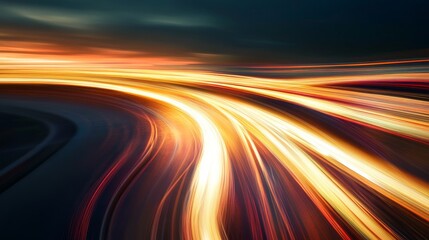 Wall Mural - Vibrant streaks of light illuminate the highway at night, creating a dynamic and futuristic design