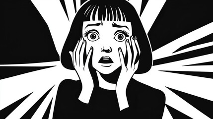 Monochrome Pop Art. Shocked Expression in High-Contrast Illustration