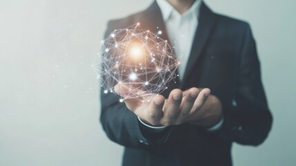 Poster - Businessman Holding a Network Globe