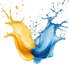 Vibrant Splashing Blue and Yellow Water Drops