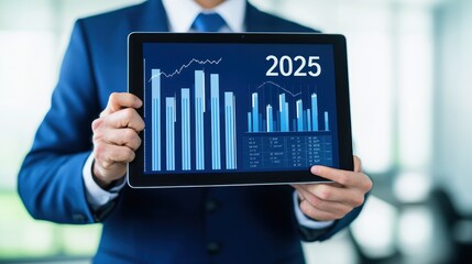 Poster - Businessman Holding Tablet with Graph and 2025