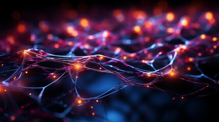 glowing neon neural net in abstract cosmos with black background