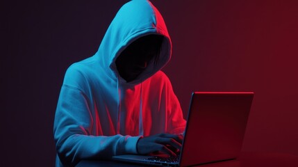 Poster - Hooded Figure Working On Laptop