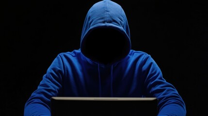 Poster - Mysterious Hacker in Blue Hoodie