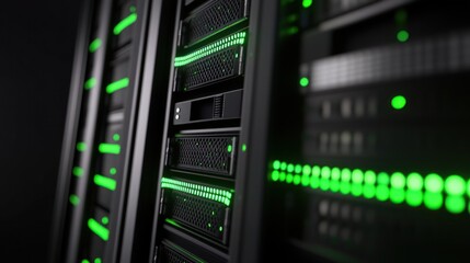 Poster - Server Rack with Green Lights