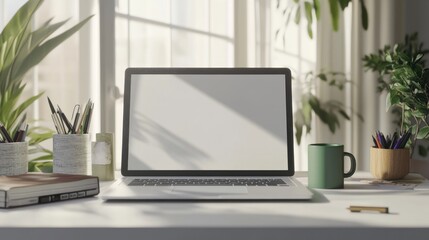 Poster - Laptop on Desk with White Background