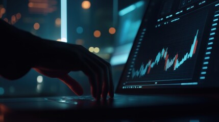 Poster - A Hand on a Laptop Analyzing a Stock Market Chart