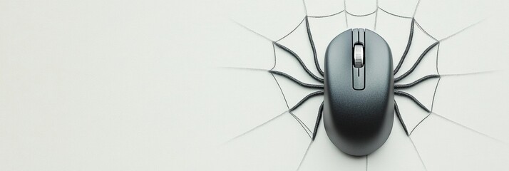 Poster - Minimalist Graph of Computer Mouse as Spider on Web - Halloween Technology Concept