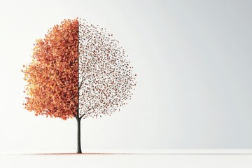 Poster - Creative Minimalist Tree Silhouette with Vibrant Autumn Leaves Against Simple Background