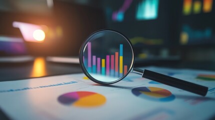 Poster - Magnifying Glass on Chart for Business Analysis