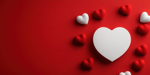 Wall Mural - Love Hearts Arrangement on Red Background