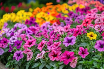 A vibrant and colorful arrangement of flowers in a garden bed