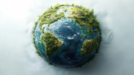 Poster - Vibrant green planet Earth against a pristine white background with detailed landmasses and oceans representing Earth Day The image conveys simplicity and a focus on environmental protection