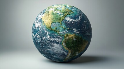 Poster - Vibrant green planet Earth against a pristine white background with detailed landmasses and oceans representing Earth Day The image conveys simplicity and a focus on environmental protection