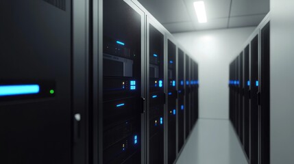 Poster - Server Room with Rows of Black Servers