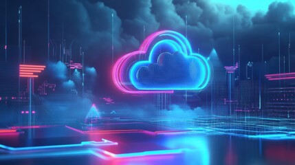 Wall Mural - 3d concept of big data cloud storage