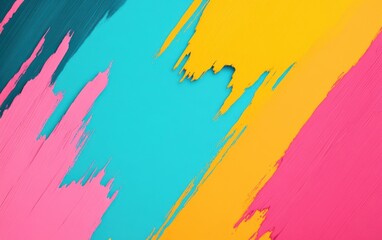 Poster - vibrant abstract painting showcasing energetic brush strokes in pink, turquoise, and yellow colors f