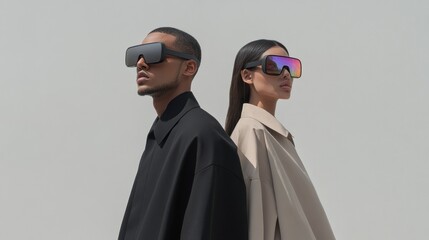 Minimalistic duo displaying bold futuristic eyewear