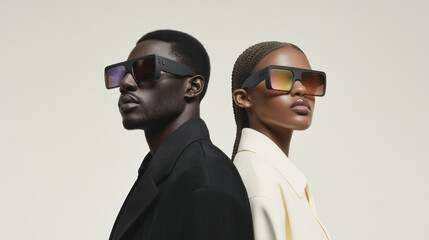 Confident models in retro futuristic eyewear style