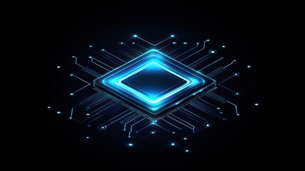 Poster - Blue Glowing Abstract Processor