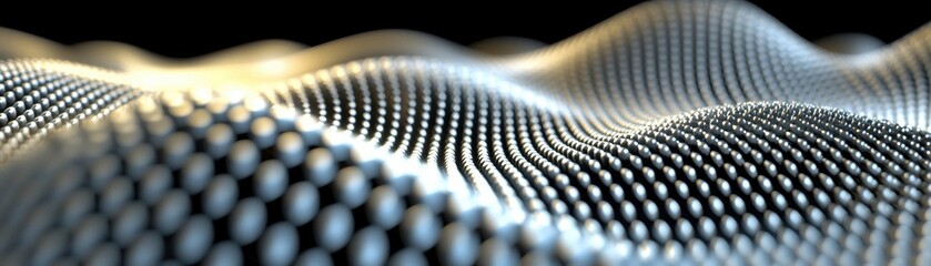 Poster - Close-up view of a textured surface resembling waves, featuring metallic spheres and a futuristic design, ideal for technology or abstract themes.