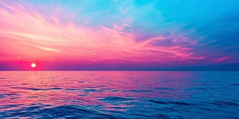 Aufkleber - A beautiful blue ocean with a pink and purple sky