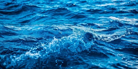 Poster - The ocean is calm and blue, with a few waves breaking on the shore