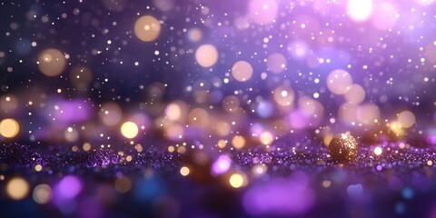 Canvas Print - Sparkling Bokeh Background in Purple and Gold Tones