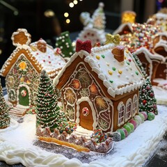 Gingerbread houses decorated for Christmas holiday 