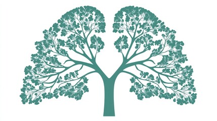 teal silhouette of a tree with a split trunk and two symmetrical branches.