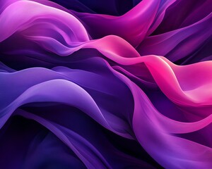 Poster - A captivating abstract background featuring flowing waves in dark fuchsia and violet, highlighting the dynamic texture and fluidity of curved lines in digital art