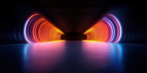 Wall Mural - Neon Light Tunnel with Vibrant Color Effects