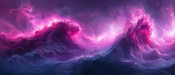Aufkleber - A vibrant digital art piece showcasing flowing waves with dark fuchsia and violet tones, featuring dynamic curved lines and intricate textures in the background