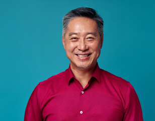 Headshot Portrait of a Smiling Older Man with Contemporary Style, Isolated on Color Background with Ample Copy Space