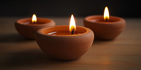 Diwali Diyas Lit at Twilight for Festival of Lights