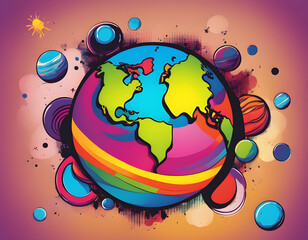 Wall Mural - colorful planet with cool isolated pop art style background