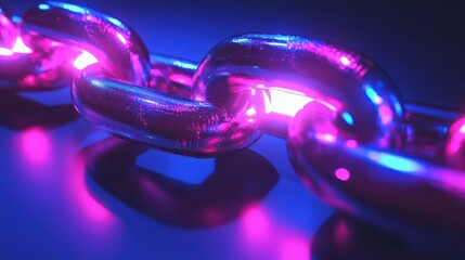 Poster - Digital chain glowing in blue and pink tones, representing connection and modern tech innovations, set in a vibrant scene.