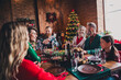 © deagreez - Portrait of friendly peaceful family speak have fun dinner table gather celebrate new year xmas flat indoors